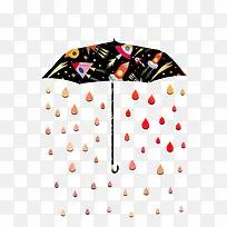拼贴装饰插图雨伞与雨滴