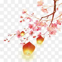 中国风桃花孔明灯