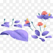 手绘紫色叶子 花朵 花卉