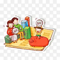 卡通温馨幸福一家人