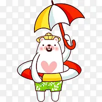 打伞的小熊可爱卡通白色