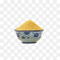 蓝花陶瓷碗装小米