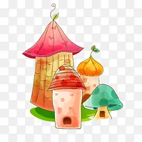 彩色卡通手绘蘑菇房子