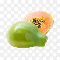 青色营养被分开两半的熟木瓜实物