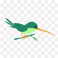 卡通站在枝头上的绿色小鸟