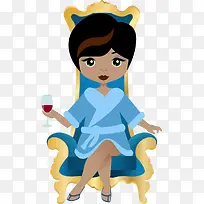 坐在沙发上喝红酒的女人