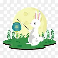 拿着花灯的兔子插画设计