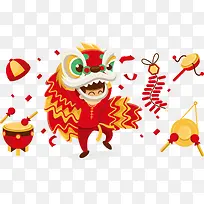 新年春节习俗舞狮子喜庆气氛