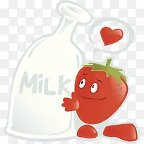 卡通草莓抱着牛奶瓶