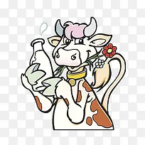 卡通奶牛抱着牛奶瓶
