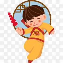 卡通新年中国风拿糖葫芦小男孩