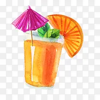 卡通水彩手绘橙汁饮品设计