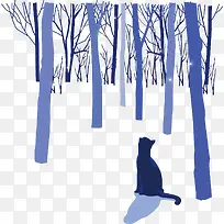 矢量图雪地里的黑猫