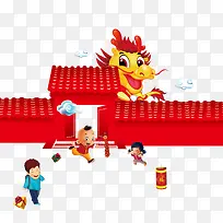 免抠中国风新年玩耍的孩子