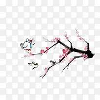 冬天小寒一只小鸟站在梅花上免抠