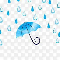手绘水彩可爱插图蓝色雨伞