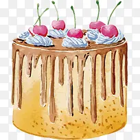 矢量水彩樱桃巧克力蛋糕美食