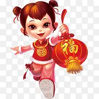 提福字灯笼的小女孩