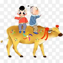 清明两个孩子骑牛