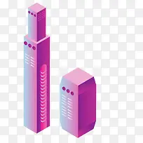 2.5D粉色科技大楼矢量免抠图
