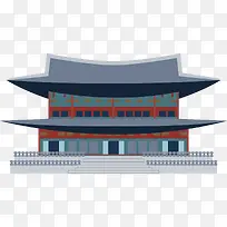 手绘卡通日式古建筑