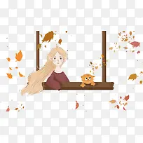 免抠卡通手绘秋季坐在窗前的女孩