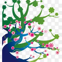 卡通樱花树与樱花