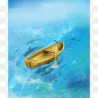 卡通手绘海上木船背景