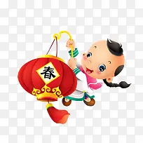 提灯笼的卡通小朋友