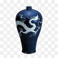 元代霁蓝釉白龙纹梅瓶