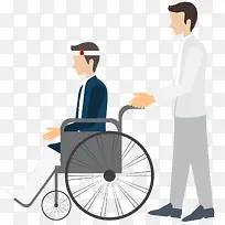 医生和坐轮椅的病人插画