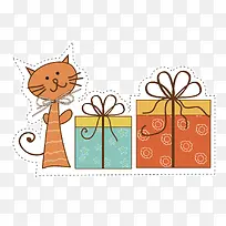 卡通小猫咪与礼品盒