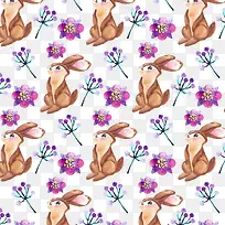 水彩绘兔子和花卉矢量图