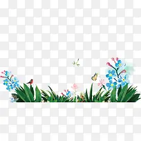 免抠春季草丛蓝色花朵装饰