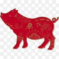 红色剪纸风可爱猪年猪矢量素材