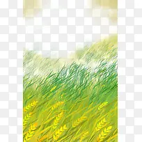 手绘水彩稻谷风景