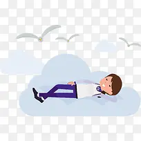 躺在云朵上睡觉的人