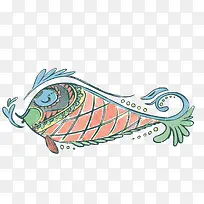 彩绘花纹鱼类设计矢量