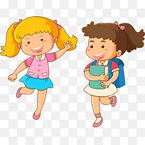 一起上学的小女孩