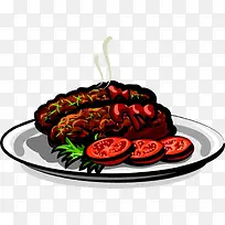 盘烤肉和西红柿图片[