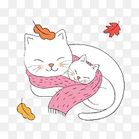 卡通秋季猫妈妈与小猫