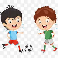 两个踢足球的小男孩