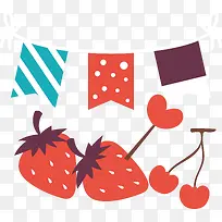 彩旗草莓樱桃卡通蛋糕生日素材