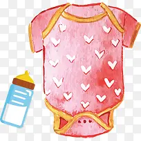 水彩水墨卡通婴儿用品婴儿服奶瓶