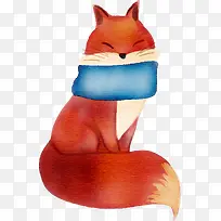 手绘蹲着的红色狐狸