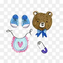 手绘小熊、鞋子、口水巾儿童卡通类素材