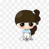 卡通蹲着的小女孩