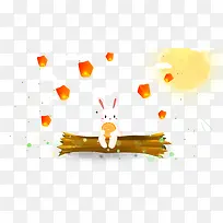 免抠卡通手绘中秋节装饰玉兔吃月