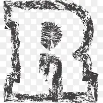 黑色碎片描边英文字母R