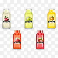 5款水彩绘瓶装果汁矢量素材